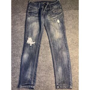 Almost Famous Jeans Womens 7 Blue Denim Stretch High Waisted‎ Contrast Stitch